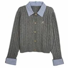 EMERY ROSE グレー ケーブルニット セーター カーディガン　襟付き