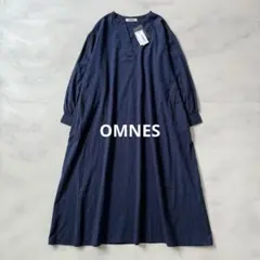 OMNES オムネス　ドットジャガード Aラインスキッパーワンピース　ネイビー