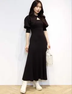 値下げ！襟付きボレロレイヤード風ニットワンピース