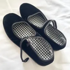 23.0cm カンフーシューズ　フラットシューズ　ベロア　チャイナ　ストラップ