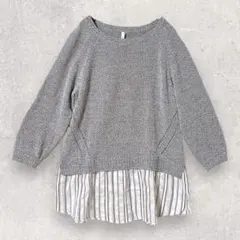 エアパペル ドッキングニット L シャツ 重ね着風 ストライプ 【3195】