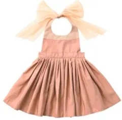 美品　MARLMARL ピンク ハルターエプロン リボン付き　100〜110cm