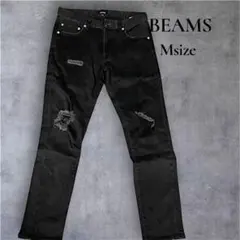 BEAMS ダメージ加工 ストレッチ ブラックデニム Mサイズ テーパード