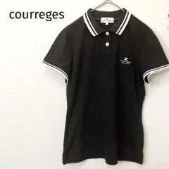 courreges グレージュ　半袖ポロシャツ　ストライプ襟　黒　ブラック　38