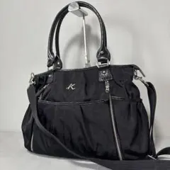 美品✨キタムラ トートバッグ 2way ナイロン エナメル クロコ ロゴ金具 黒