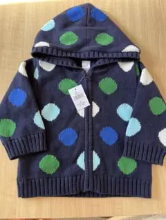 ドット柄フード付きニットアウター 70