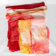 中抜き絞り帯揚げ・帯締め　計6点セット (オレンジ・赤・ピンク)