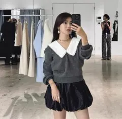 ✨最終価格✨ Bibiy .フリル付き黒ニットセーター GLOBAL WORK ニット セーター メルティフリルニットプルオーバー