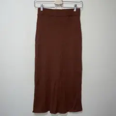 ユニクロ　リブ編み　ニット　タイト　ロングスカート　ブラウン　ウエストゴム　M