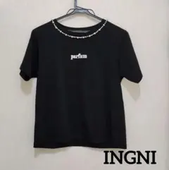 値下げ INGNI パール付 刺しゅう ロゴ Tシャツ Mサイズ 黒 ブラック