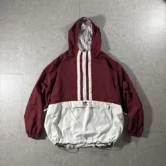 adidas originalsナイロンアノラック赤刺繍トレフォイルドローコード