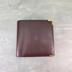 【美品】カルティエ 折り財布 マストライン レザー ボルドー 二つ折り
