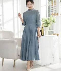 シアー ドッキング ロング プリーツ ワンピース