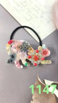 4204】難あり・アップルグリーンカラーの猫ちゃん レジンヘアゴム