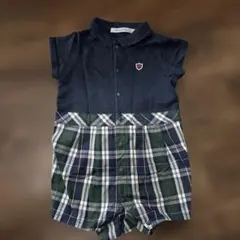 familiar 袖付ロンパース ネイビー・グリーン　チェック　80cm 半袖
