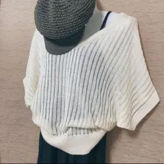 【CECIL McBEE】 シアートップス 七分袖 アイボリー サマーニット