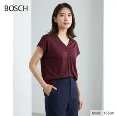 BOSCH バーガンディ Vネック 半袖シャツ ワインレッド　ボーダーのサムネイル