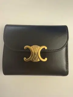 【美品✨】セリーヌ スモールウォレット トリオンフ 三つ折り財布 レザー 黒