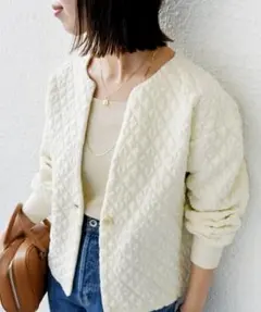 現行 SHIPS 手洗い可能 キルティング ジャカード カーディガン F 日本製