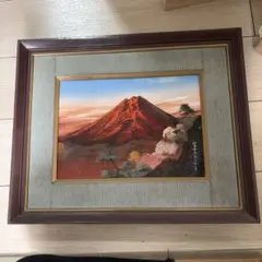 赤富士」百瀬善明 3D 立体画/風景画/絵画/日本画 富士山 盛り絵 美術品