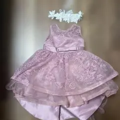 ピンク フラワードレス 80センチ&ヘアバンド