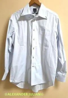 【美品】アレキサンダージュリアン 長袖ドレスシャツ LL-86 形態安定 ブルー