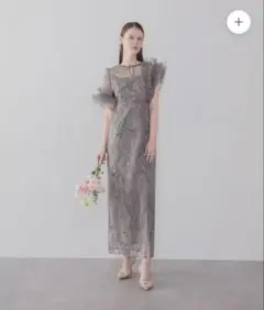 leja　アシンメトリーチュールフリルスパンコールIラインワンピースドレス
