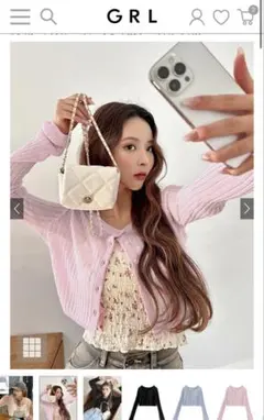 GRL an1338ピンク ショート丈 シアーニットカーディガン