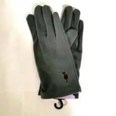 493　未使用　微起毛　黒猫刺繍 グレー手袋　Мサイズ