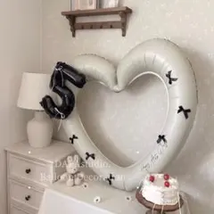 40インチクリーム色ハートナンバーバルーン5セットブラックお誕生日バースデー写真