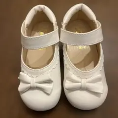 リボン付き白フォーマルシューズ ホワイト マジックテープ