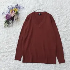 美品＊ユニクロ　長袖リブニット　Ⅴネックセーター　シンプル　ブラウン　S