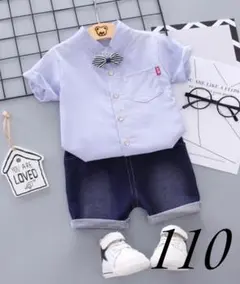 残り僅か⭐️３点セット♡ストライプシャツ　ボトムス　蝶ネクタイ　110