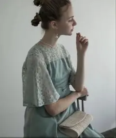 BONLECILL 幾何学ラメレース フレアスリーブ お呼ばれ パーティドレス