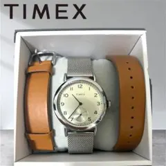TIMEX タイメックス　腕時計 シルバーメッシュ ブラウンレザーのサムネイル