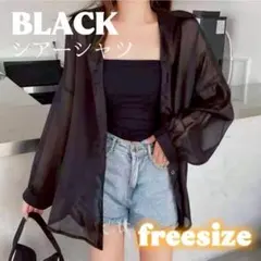 シアーシャツ 長袖 シフォン シースルーシャツ 透け感 無地 シンプル ブラック