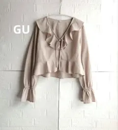ジーユー　ベージュ フリル付きブラウス　綿35%