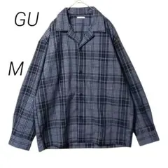 【GU】ジーユー オープンカラーシャツ 長袖チェック ダークグレー Mサイズ