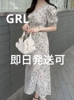 GRL 花柄バックリボン Vネックワンピース[mc015] S