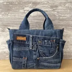 300 デニムリメイク★サイドポケットトートバッグ　Ｓサイズ★
