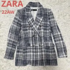 ZARA テクスチャーチェック ブレザー Mサイズ　ダブルブレスト　金ボタン