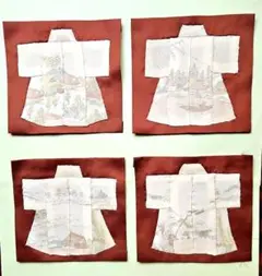 錦絵風着物キルトトップ(熱接着シート付)4枚セット