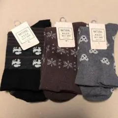 3足セット　靴下　広口タイプ　犬　雪の結晶
