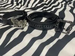 平成 ストリート系 y2k パンク ロック黒の蝶バックル付きベルト 2本セット