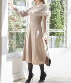 ファー付きケープライクニットワンピース　トッコクローゼット