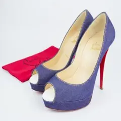 EU37 Christian Louboutin デニム ハイヒール 453A
