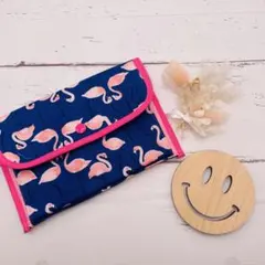 ☆ハンドメイド☆フラミンゴ ブルー ぺたんこケース 母子手帳ケース