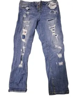 ダメージ加工ミッドライズリラックススキニー