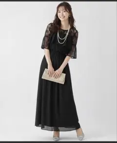 【新品タグ付き】シンデレラお呼ばれパーティードレスシフォンフリル ブラック Sのサムネイル