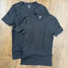 H&M Vネック Tシャツ ブラック 2枚セット